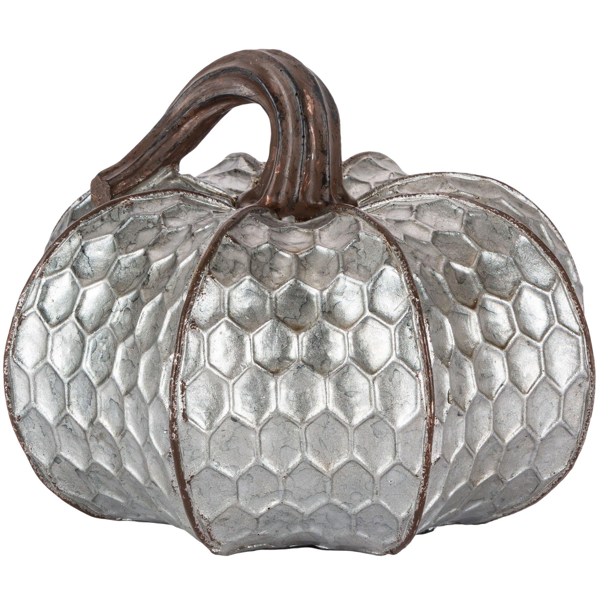 Short Metal-Look Stone & Resin Pumpkin, 5.9in